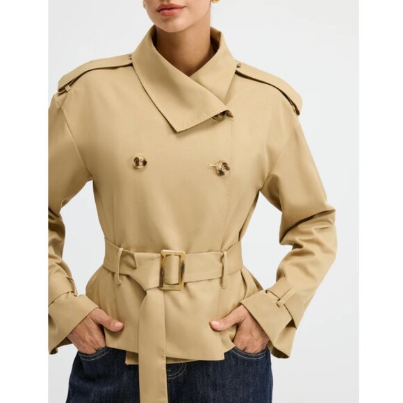 COMMENSE Double-Breasted Belted Trench Coat, Khaki XS - Picture 2 of 14